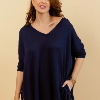 STEPH - Pull Marine Uni Oversize Femme