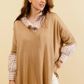 STEPH - Pull Tabac Uni Oversize Femme