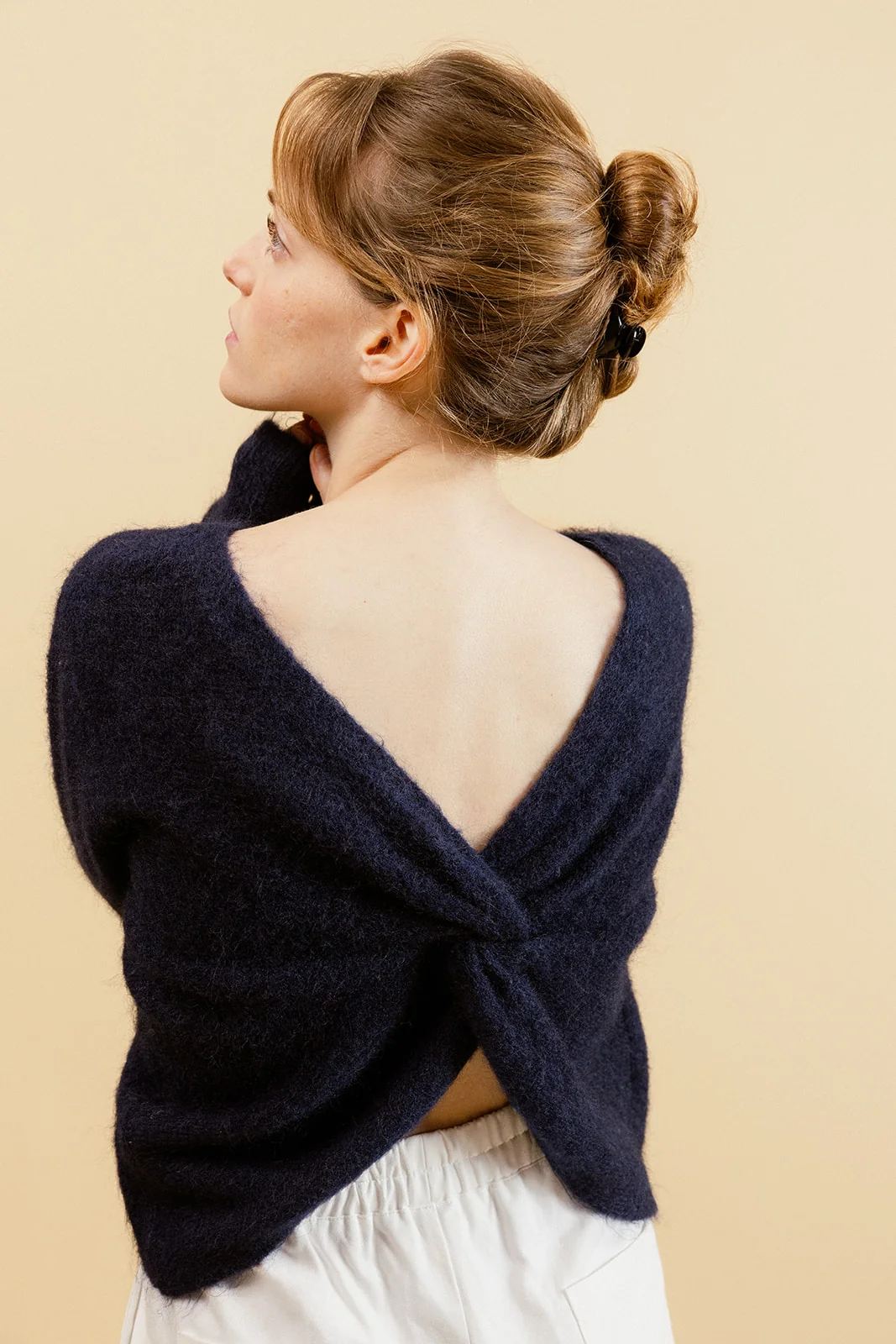 NATE - Pull Marine en Maille Torsadée Femme