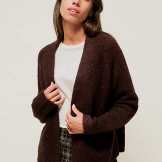 TARYNA - Gilet Ouvert Scintillant à Poches Marron