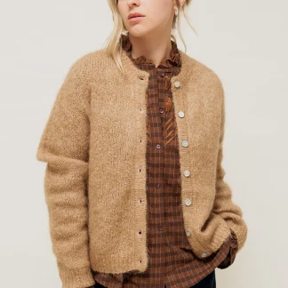 DELYA - Gilet Col Rond en Maille Alpaga Camel