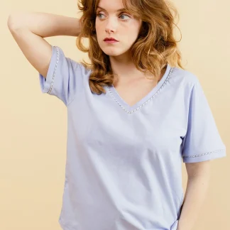 LILLIAN - T-shirt Col V Bleu