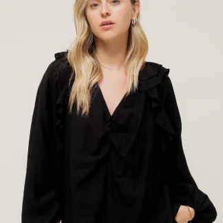 RÉLISSE - Blouse Romantique à Volants Cascade Noir