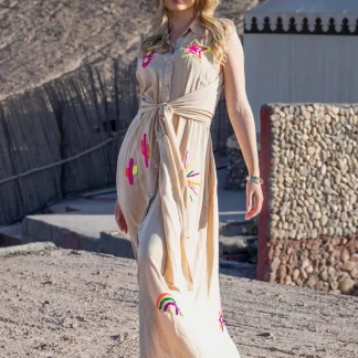 Robe Longue Sans Manches Brodée Sirene